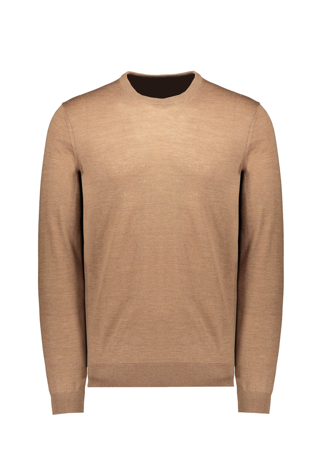 Mens Brown Knitted Ribbed Crew Neck Jumper