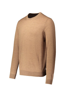 Mens Brown Knitted Ribbed Crew Neck Jumper