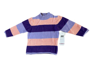 Girls Lilac Multi Large Stripe High Neck Tight Knitted Long Sleeve Jumper