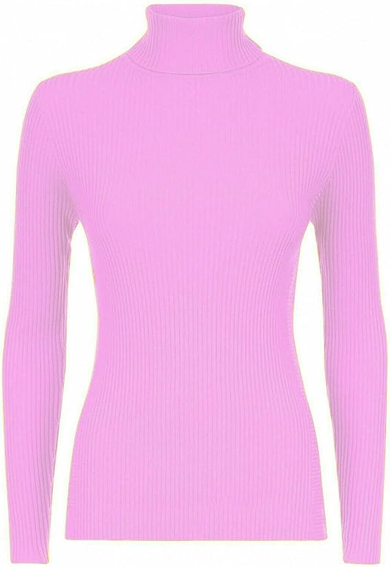 Girls Pink Ribbed Polo Neck Knitted Longsleeve Jumper