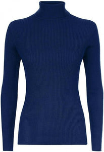 Girls Navy Ribbed Polo Neck Knitted Longsleeve Jumper