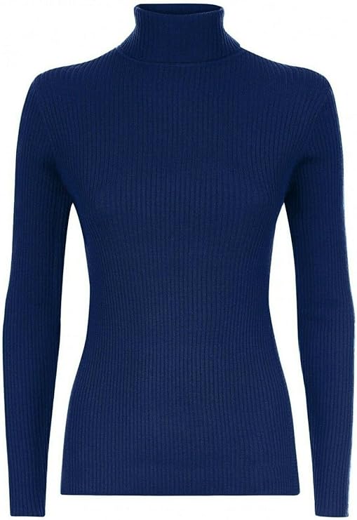 Girls Navy Ribbed Polo Neck Knitted Longsleeve Jumper