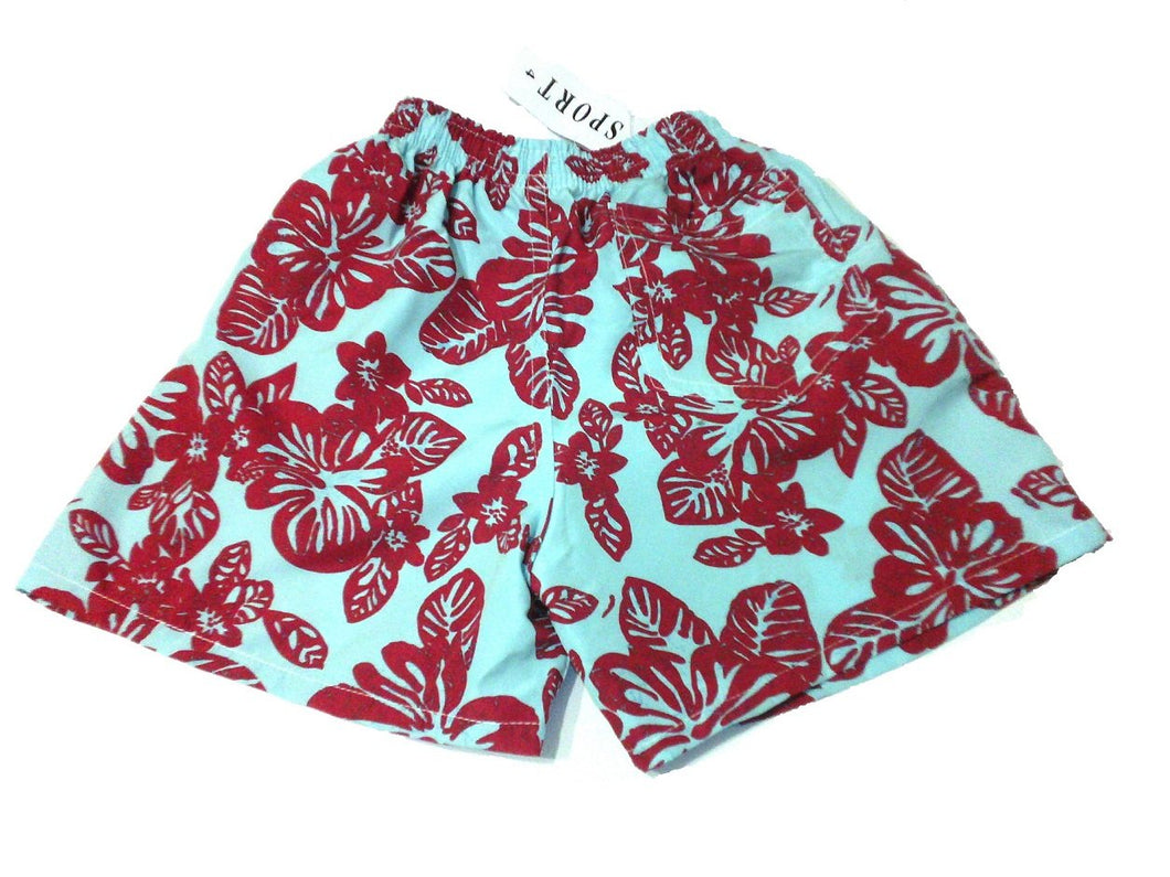 Boys Red & Blue Large Floral Prints Swimming Shorts