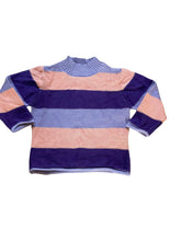 Load image into Gallery viewer, Girls Lilac Multi Large Stripe High Neck Tight Knitted Long Sleeve Jumper
