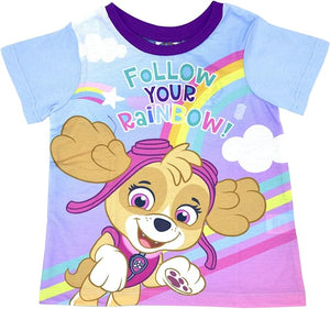 Girls Paw Patrol Follow Your Rainbow Shortie Pjs Summer Nightwear
