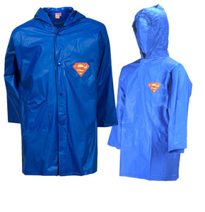 Boys Girls Superman Raincoat Hooded PVC Rain Windproof Jackets