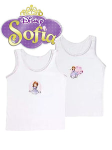 Girls Disney Sofia White 2 Pack Soft Cotton Sleeveless Underwear Vests