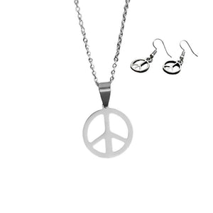 Ladies Tibetan Silver Peace Hook Dangling Earring & Pendant Necklace