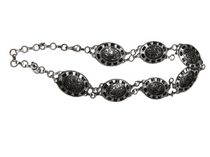 Ladies Silver Vintage Round Floral Middle Bar Interlink Chain Link Fashion Belts