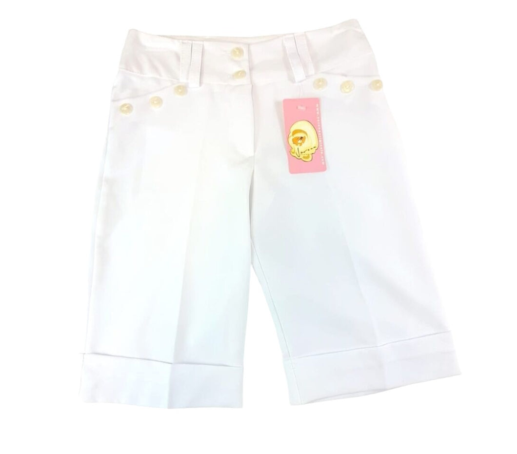 Girls White Capri Bermuda Turn Up Hem Stretchy Summer Shorts