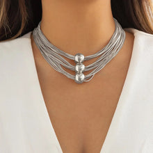 Load image into Gallery viewer, Ladies Silver Round Bead Chocker 3Tier Multilayer Party Necklace
