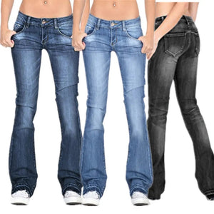 Ladies Low Waist Wash Crinkle Effects Stretchy Cotton Rich Bootcut Womens Jeans