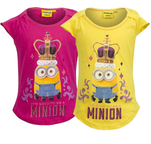 Girls Minion Crowned Cap Sleeve Cotton T-Shirt Tops