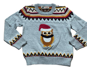 Girls Grey Fair Isle Patterned Christmas Soft Knitted Jumper