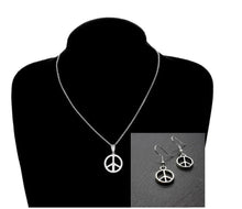 Load image into Gallery viewer, Ladies Tibetan Silver Peace Hook Dangling Earring &amp; Pendant Necklace
