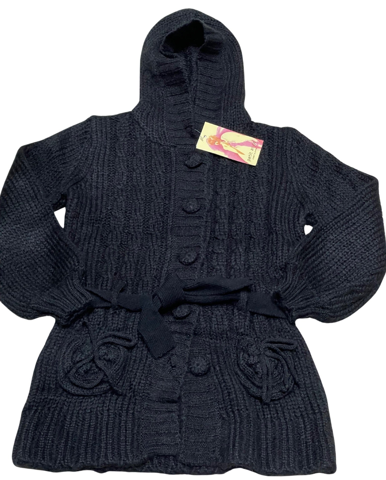 Black knitted hooded cardigan best sale