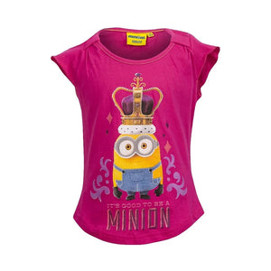 Girls Minion Crowned Cap Sleeve Cotton T-Shirt Tops