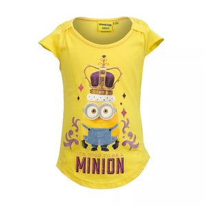 Girls Minion Crowned Cap Sleeve Cotton T-Shirt Tops