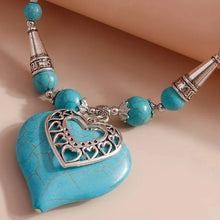 Load image into Gallery viewer, Ladies Silver Turquoise Beads Heart Pendant &amp; Ring Set
