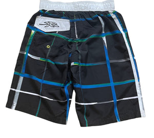 Boys Zero Xposur Black Check Bermuda Surf Swimming Shorts 8-20yrs