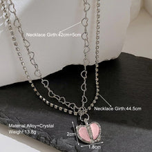 Load image into Gallery viewer, Ladies Silver Pink Heart Crystal Double Chain Rhinestone Necklace
