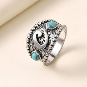 Ladies Silver Turquoise Beads Heart Pendant & Ring Set