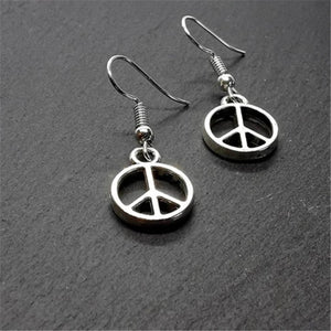 Ladies Tibetan Silver Peace Hook Dangling Earring & Pendant Necklace