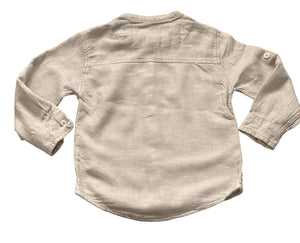 Boys Toddlers Beige Cotton Stand Collar Button Long Sleeve Shirts