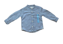 Load image into Gallery viewer, Boys Toddlers Blue Cotton Stand Collar Button Long Sleeve Shirts

