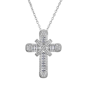 Unisex 925 Sterling Silver Cross Crystal Pendant & Chain