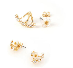 Ladies Double Sided Branch Flower Crystals Stud Earrings