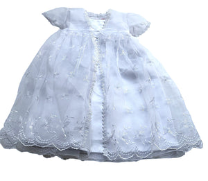 Baby Girls Toddlers Satin Mesh Embroidered Lace Baptism + Hood Christening Gown