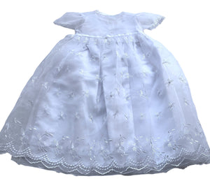 Baby Girls Toddlers Satin Mesh Embroidered Lace Baptism + Hood Christening Gown