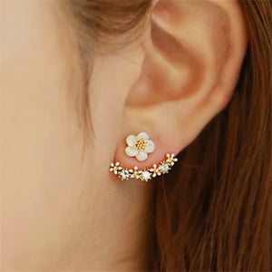 Ladies Double Sided Branch Flower Crystals Stud Earrings