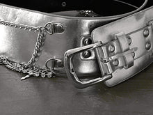 Load image into Gallery viewer, Ladies Silver Classic Wide Faux Leather Metallic Studded &amp; Drop Chain Crystal Belt
