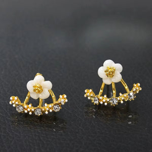 Ladies Double Sided Branch Flower Crystals Stud Earrings