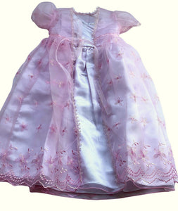 Baby Girls Toddlers Satin Mesh Embroidered Lace Baptism + Hood Christening Gown