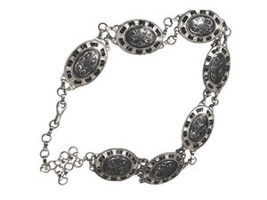 Ladies Silver Vintage Round Floral Middle Bar Interlink Chain Link Fashion Belts