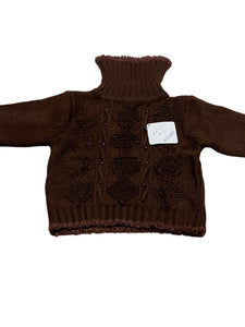 Girls Brown Cable Knit Beaded Ribbed Roll Up Jumper