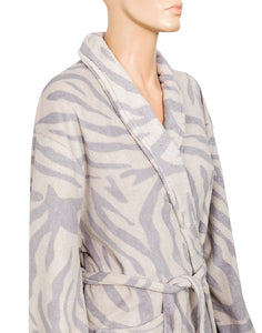 Womens Luxury Soft Fleece Grey Zebra Print Hooded Dressing Gown