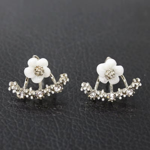 Ladies Double Sided Branch Flower Crystals Stud Earrings