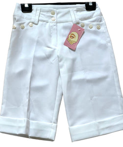 Girls White Capri Bermuda Turn Up Hem Stretchy Summer Shorts