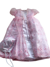 Load image into Gallery viewer, Baby Girls Toddlers Satin Mesh Embroidered Lace Baptism + Hood Christening Gown
