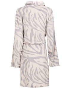 Womens Luxury Soft Fleece Grey Zebra Print Hooded Dressing Gown