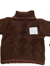 Load image into Gallery viewer, Girls Brown Cable Knit Beaded Ribbed Roll Up Jumper
