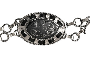 Ladies Silver Vintage Round Floral Middle Bar Interlink Chain Link Fashion Belts