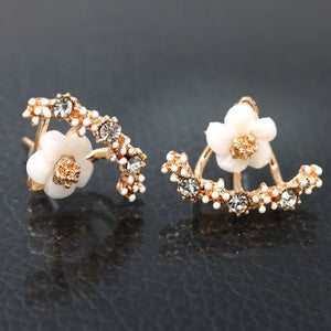 Ladies Double Sided Branch Flower Crystals Stud Earrings