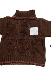 Load image into Gallery viewer, Girls Brown Cable Knit Beaded Ribbed Roll Up Jumper
