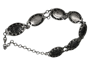 Ladies Silver Vintage Round Floral Middle Bar Interlink Chain Link Fashion Belts