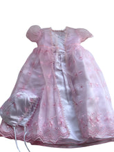 Load image into Gallery viewer, Baby Girls Toddlers Satin Mesh Embroidered Lace Baptism + Hood Christening Gown
